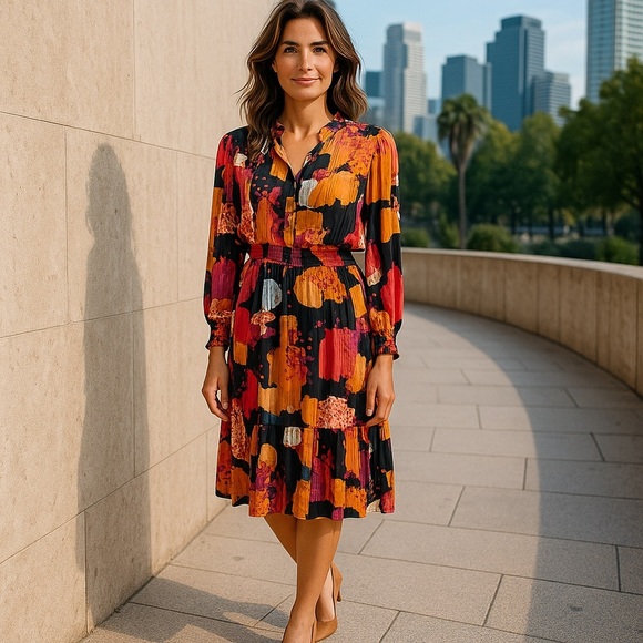 Multi-Color Abstract Long Sleeve Maxi Dress - Picture 1 of 6